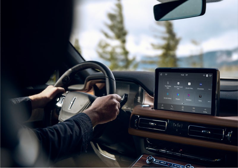 The Lincoln+Alexa app screen is displayed in the center screen of a 2023 Lincoln Aviator® Grand Touring SUV | Stevens Creek Lincoln in San Jose CA