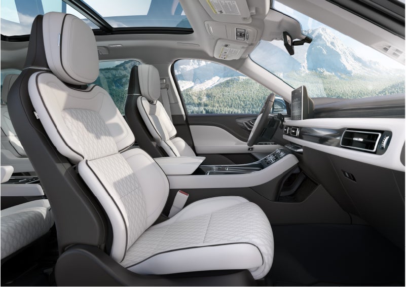 The interior of a Lincoln Aviator® Black Label model is shown in the Chalet theme | Stevens Creek Lincoln in San Jose CA