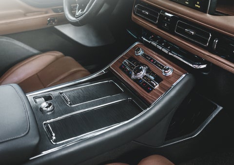 The front center console of a 2024 Lincoln Aviator® SUV is shown | Stevens Creek Lincoln in San Jose CA