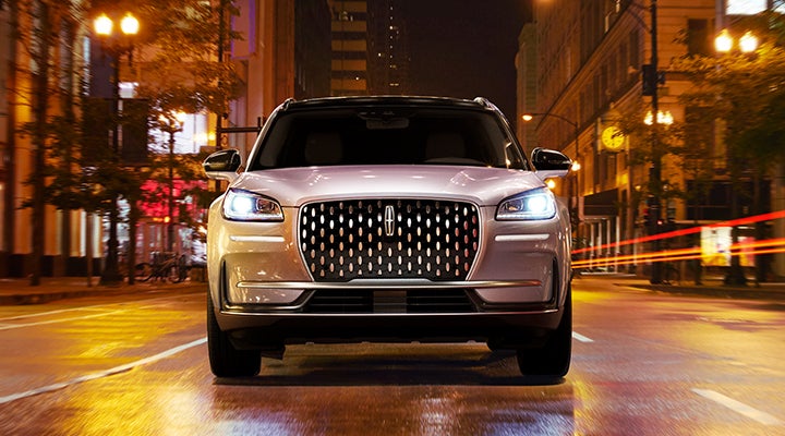 The striking grille of a 2024 Lincoln Corsair® SUV is shown. | Stevens Creek Lincoln in San Jose CA