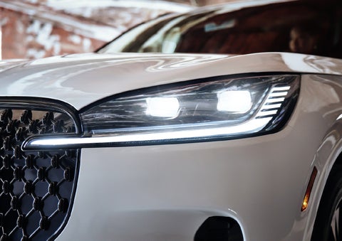 A close-up of a headlamp on the 2027 Lincoln Aviator® SUV is shown. | Stevens Creek Lincoln in San Jose CA